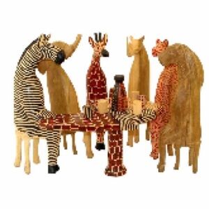 Handcrafted Neutral and Brown Safari Animal Table Accent Set